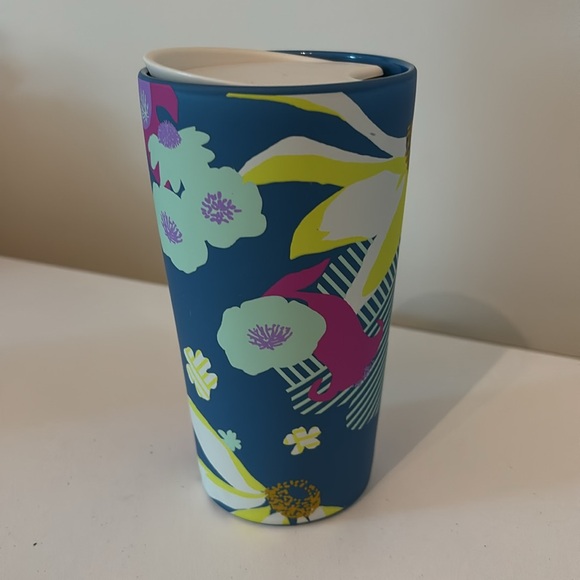 Starbucks 2022 Blue Spring Floral Matte Ceramic Tumbler 12oz with lid - Picture 3 of 10